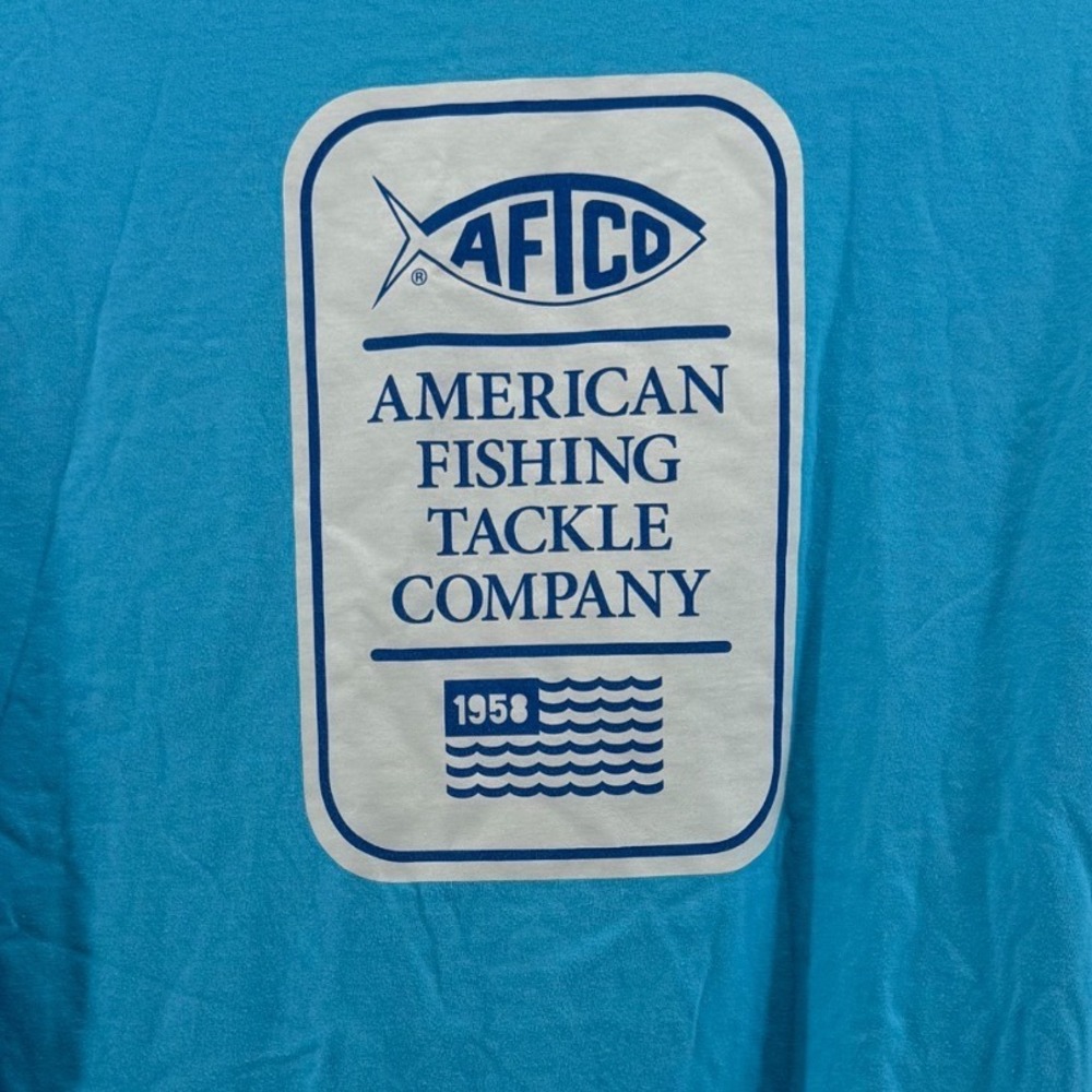 AFTCO American Fishing Tackle Co Mens XL Blue Long Sleeve Pocket Graphic T-Shirt